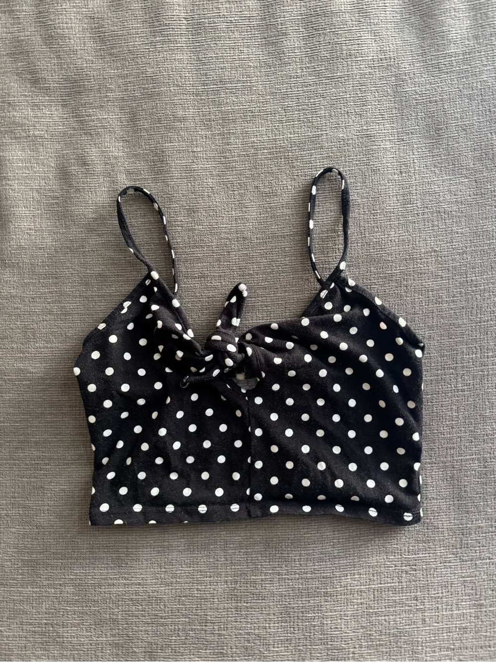 Black Polka Dot Tie-Front Crop Top